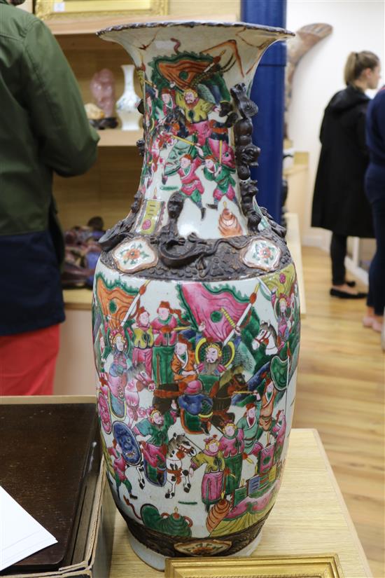 A large Chinese crackle glaze famille rose vase, height 61.5cm (a.f.)